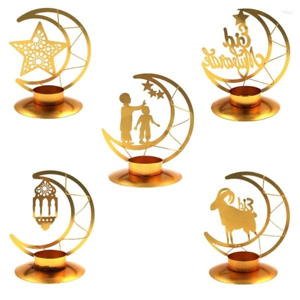 Kerzenhalter Schmiedeeisenhalter Eid Mubarak Ramadan Dekorationen Marokkanische Mondform Kerzenstift Heimatmantel Kerzenstücke Candlestand