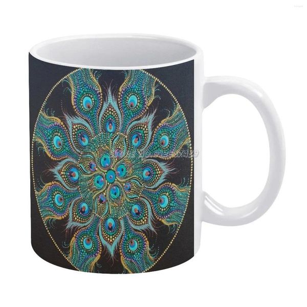 Mughe Mandala Coffee in stile Coffee Cartoon TEA TAGE TAGE GIOCHIONE Collezione Gift Collection Painting Art Feather Kaila Dotilli