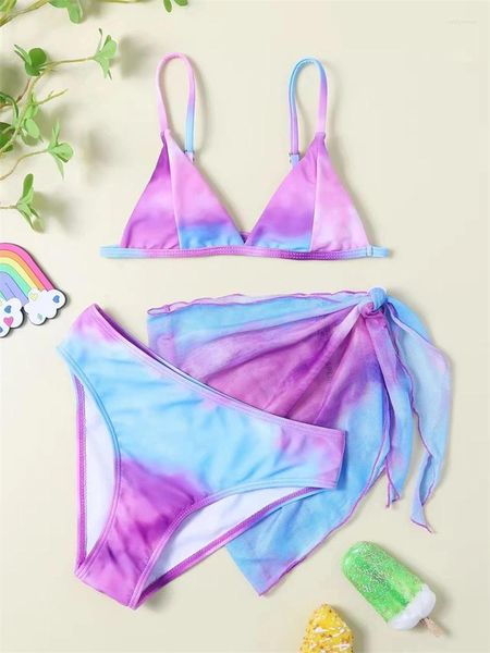 Frauen Badebekleidung Girls Bikini Badeanzug 2024 Gradient Sling Bikinis Set Kids Summer Drei -teilern Strandbedeckung Badeanzug Kinder