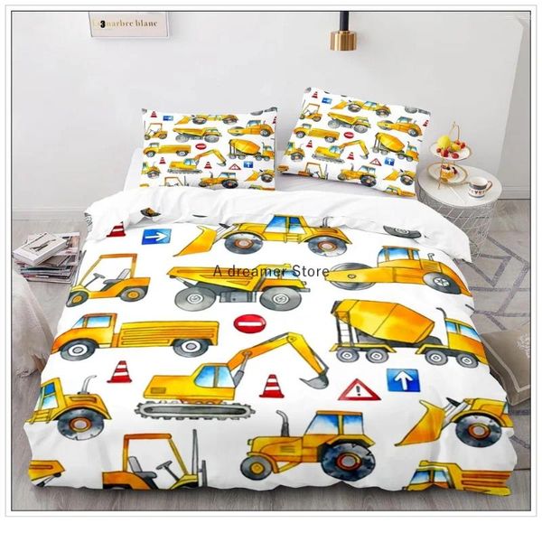 Bedding Sets Cartoon Cars Tractors Definir 3D Equipe de resgate impressa Tampa de edredão de poliéster com travesseiro 2/3pcs roupas de cama para criança