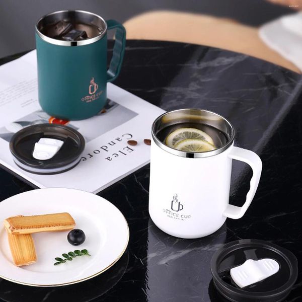 Tagne a prova di perdita di tazze da caffè in acciaio inossidabile isolato con coperchi per maniglia per bevande ghiacciate bevande bevande semplice ufficio domestico usi