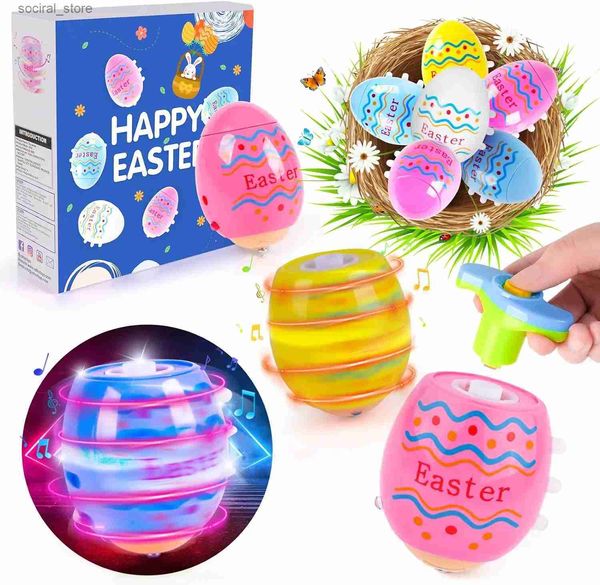 Spinning Top Oster Egg Top für Kinder und Jungen und Mädchen 6 Packungen mit blinkenden LED -Leuchten drehen und singen plastikfarbene Osterspielzeuge L240402