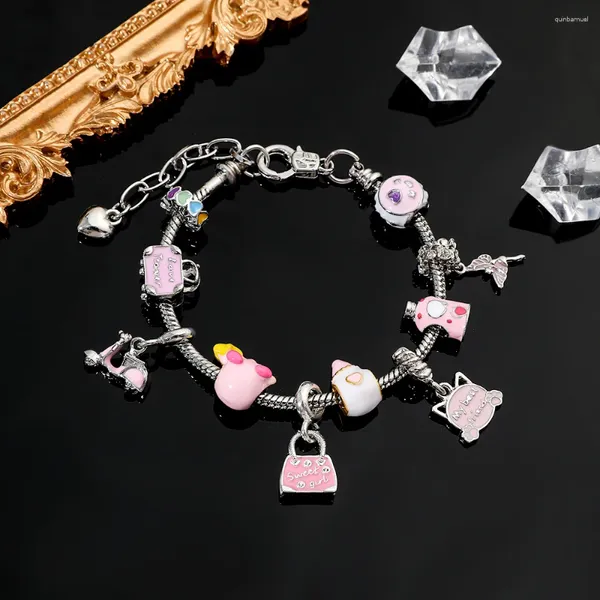 Charm Bracelets Spiel Figur Kirby niedliche Emaille Perlen Armband Kawaii süßer Schmuck für Mädchen Mode DIY Handaccessoires Geschenke Freund Freund