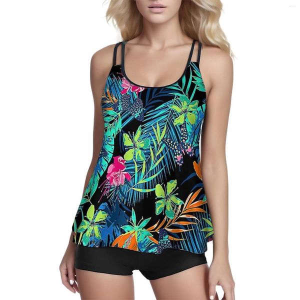 Mutada de banho feminina 2024 Tankini Conjunto de 2 peças Tamanho grande de maiô Floral Bikini Bikini Bathing Suits Sports