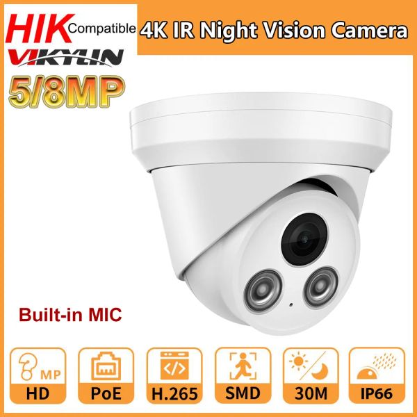 Камеры 4K Security Camera 8MP IP -камера 5MP POE IR Night Vision CCTV Строительство камеры камеры видеонаблюдения в микрофоне Hikvision камеры видеонаблюдения