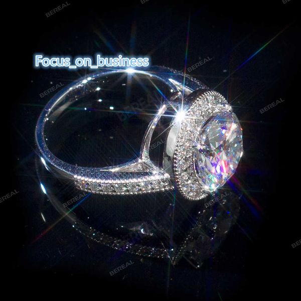 Pass Diamond Tester 3CT VVS MOISSANITE Çiçek Küme Alyans Buzlu Yuvarlak Kesim Diamond Real 14K Altın Nişan Yüzüğü