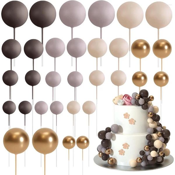 Forniture per feste 32pcs a palla marrone torta topper mini palloncini bastoncini di schiuma per la decorazione del compleanno del matrimonio