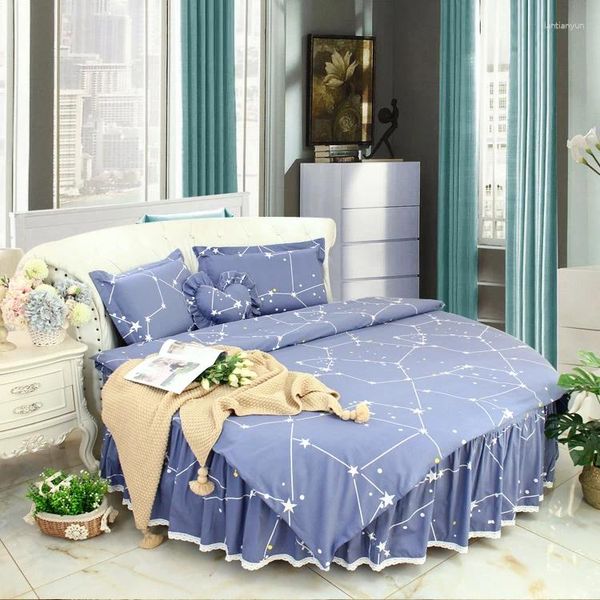Наборы для постельных принадлежностей синий цвет круглый угловой кровать 220-280 см. Диаметр кровати супер король размер расцветной подушки для протокола.
