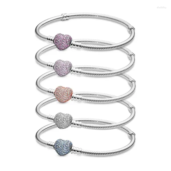 Bracelets de charme 2024 Sparkling Heart Bracelet Adequado para Mulheres Jóias Diy Padrão de Birthday Fashion Gifts