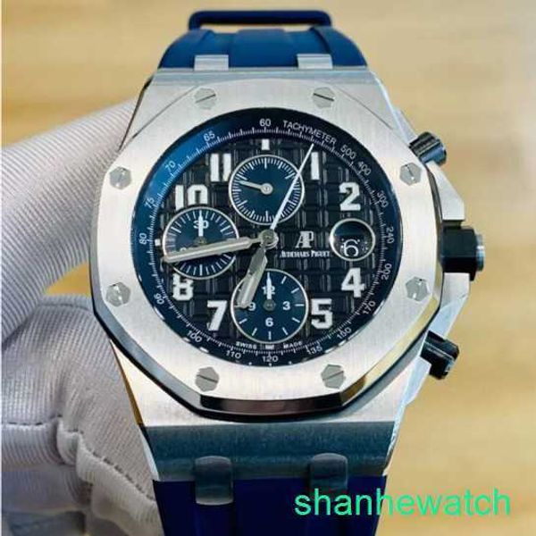 Mens AP Wrist Watch Royal Oak Offshore Series 26470ST Precision Steel Blue Dial Blue Dial Mente cronológico Lazer