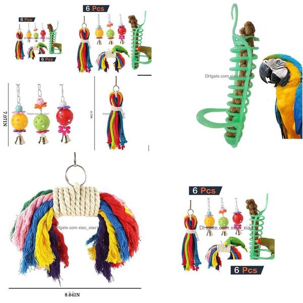 Altre forniture per uccelli da 6 pezzi giocattoli parrot foraggiare la corda colorf swing masticazione sospesa gabbia di alimentazione con campane per la caduta per animali domestici consegna dh7ob