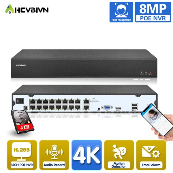 Registratore H.265 RJ45 Registratore di rete 16CH 4K NVR POE Video Surveillance Security IP Camera registratore 8MP 8CH Poe NVR System XMEYE