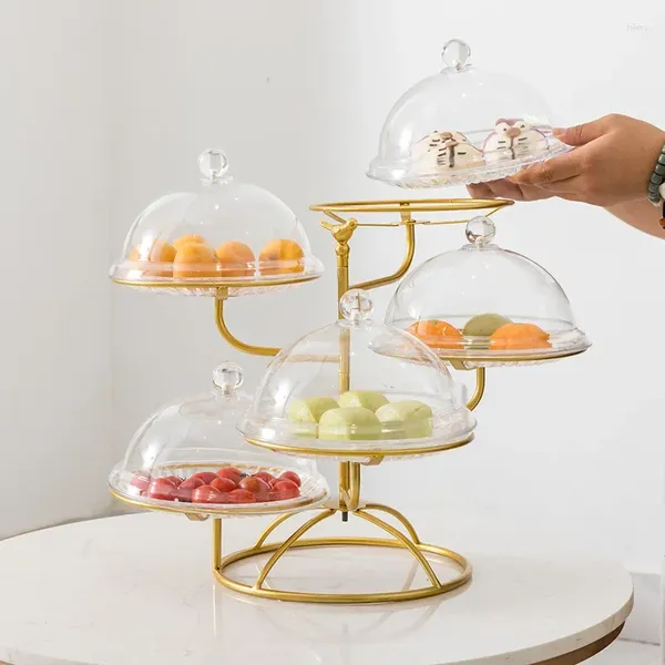 Teller Obststand mehrschichtiger Snack-Rack-Kuchenschale für Wohnzimmer Küche Runde Basis hohl Gerichthalterung Metallregal