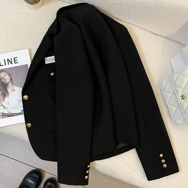 Ternos femininos Blazers chiques Blazers Single Basted Outwear Corean Ladies Vintage Basic Basic Long Slave Office Jaqueta femme