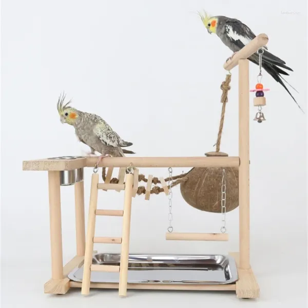 Outros pássaros suprimentos de papagaios gaiolas de gaiola stands escada de madeira com ninho e bandeja