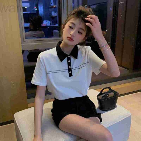 Designer de camisetas feminina Shenzhen Nanyou High End MIU Home Color Home Diamond Diamond Pérola Diamante Polo ombro de manga curta U9si