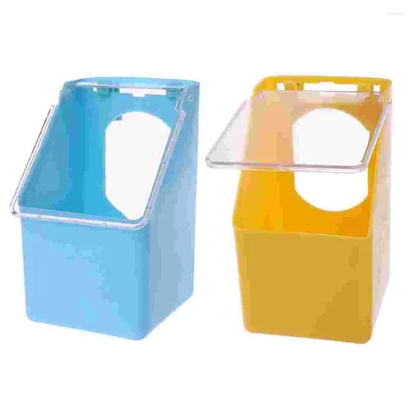 Outros pássaros suprimentos de 2pcs Parrot Copos de alimentação pendurada prato de tigela de água para pombo pombons frango (amarelo azul)