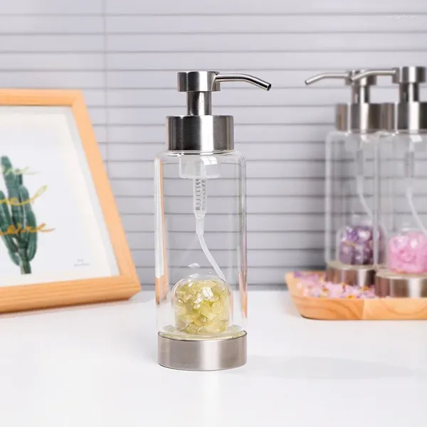 Dispensador de sabão líquido Quartz de rosa natural garrafa de vidro de cascalho de cristal para shampoo acessórios de banheiro separados