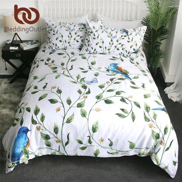 Постилочные наборы постельных принадлежностей, зеленые листья, установленные бабочки птицы постели