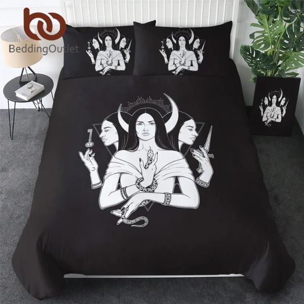 Bettwäsche -Sets Bedingoutlet Witch Set Witchcraft Duvet Cover Schlangenbettclänen Magic Moon Tröster Schwarzer Nagelbettspannung 3pcs