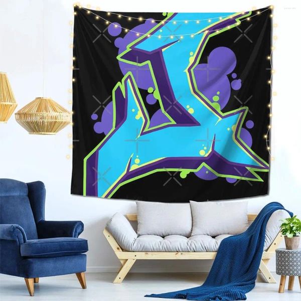 Audio lettera J - Graffiti Street Art Style Blue Wall Decor Auberstry Modern Living Room Gift Polyester Bright Color