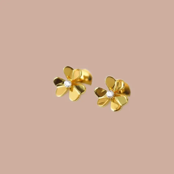 Ladies Frivole Brincos Designer para Mulheres 4 Folhas Clover Stud Earings Luxury Orecchini Prazed Gold Gold Gold Brincos de garanhão Jóias de moda ZL204