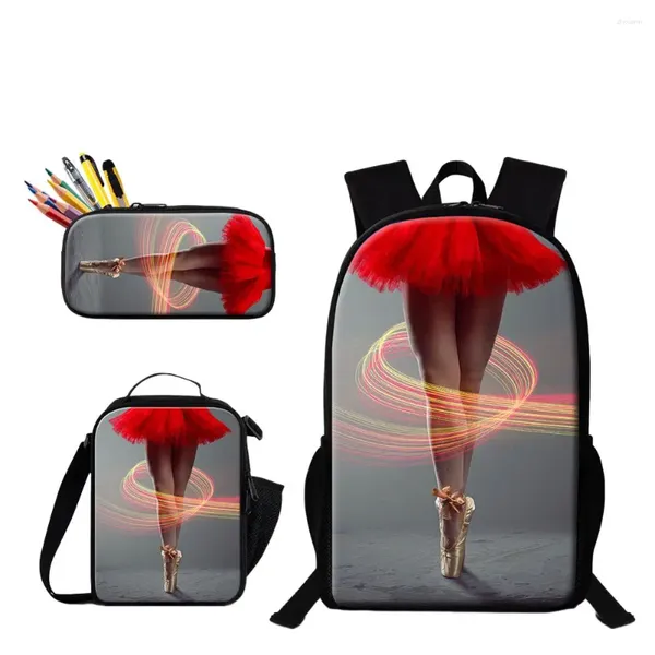 Backpack Fashion Jugendliche Ballett 3D Print 3pcs/Set Student Reisetaschen Laptop Daypack Lunchbag Bleistiftetasche Koffer