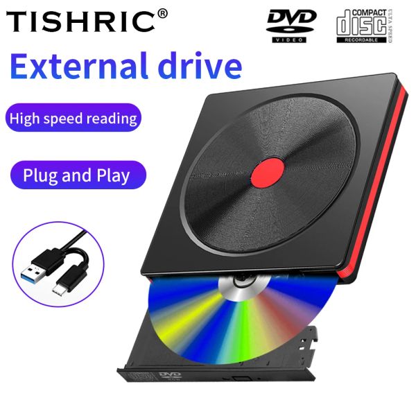 Drives Tishric Portable USB 3.0 Externo DVD RW CD Writer Drive Reader Player Drives Optical para MacBook Laptop Desktop PC