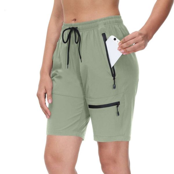 Caminhadas e acampamento de roupas femininas secagem rápida shorts esportivos leves, bolsos com zíper, calças casuais