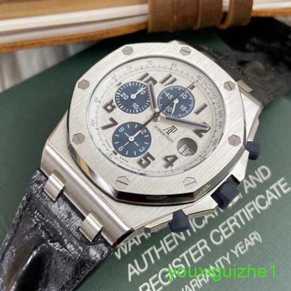 AP Brand Owatch da polso Royal Oak Offshore 26170st Silver White Panda Plate Sports Sports Watch Sports Orologio Precision Automatico Macchine automatiche 42mm