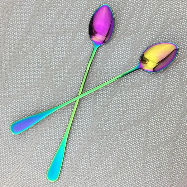 Set di stoviglie manganere gelati manico lungo set da tavolo set da tavolo colorato cucchiai di succo di succo caffè mescolando posate cucine cucine utensili da cucina