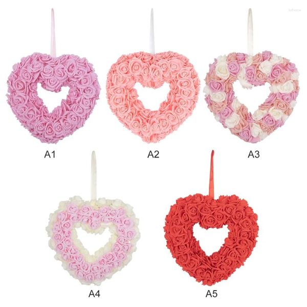 Fiori decorativi 5 colori ghirlanda di San Valentino per la porta della porta del cuore forma artificiale rosa fiore di garland