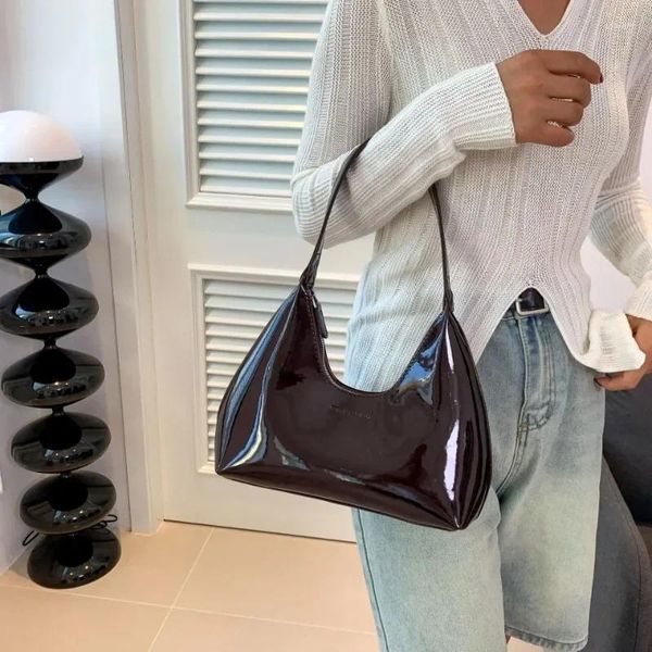 Hobo Glossy Pure Color Handtaschen Umhängetaschen für Frauen Tasche Geldbörsen modische Lackleder -Unterarm Damen Pendler