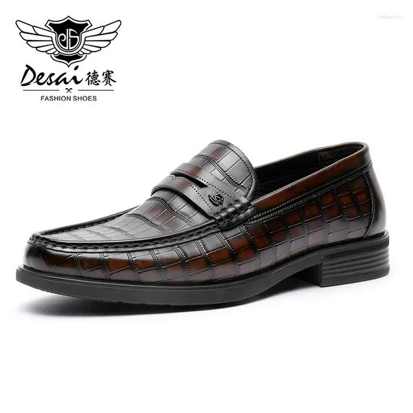 Sapatos casuais desai de alta qualidade masculina mocassins fáceis de usar em couro de grã