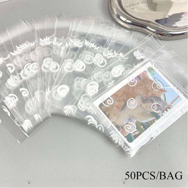 Aufbewahrungstaschen 50pcs INS Punktkreis gedruckter Geschenkbeutel Transparent Kartenabdeckung Protektor Selbstkleber Opp-Zuckerguss-Tasche