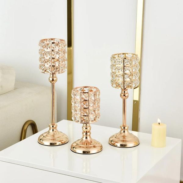 Titulares de velas Partem de casamento Crystal Candlestick Modern Dining Table Decoração Gold Light Luxury Handcraft
