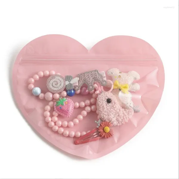 Brocada de presente 20pcs Sacos plásticos planos de forma de coração liso de jóias de doces de namorado de namorado