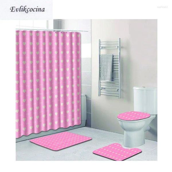 Badmatten 4pcs Banyo Paspas Badezimmer Pink Teppich Toilettenmatte Set Herz Tapis Salle de Bain Alfombra Bano Tapete Banheiro