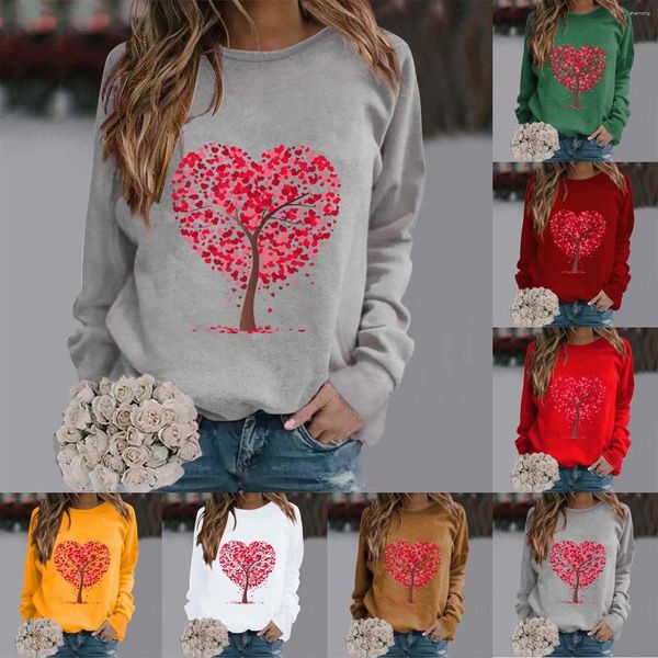 Fitnesskleidung Frauen modische runde Hals Casual Valentinstag Liebesbaum Hoodie Sweatshirt Light Jacke Frauen Sports Arbeiten Pullover