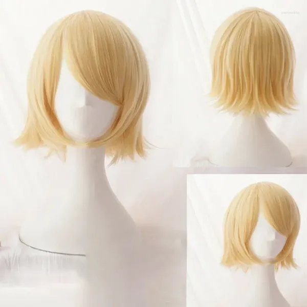 Parti Malzemeleri Rin Kısa Sarı Isıya Dayanıklı Sentetik Saç Anime Cosplay Perukları
