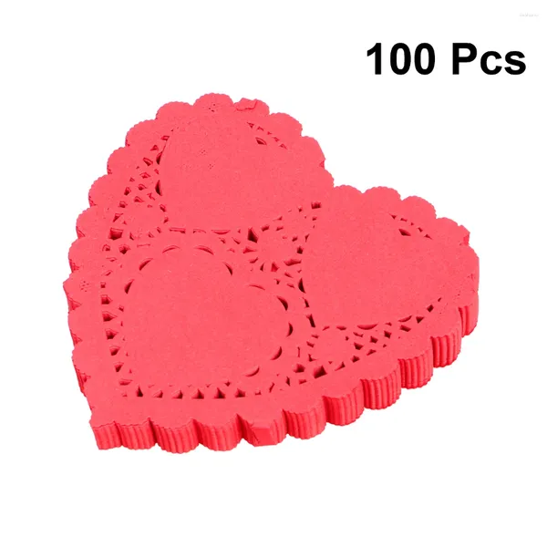 Ferramentas de panificação 100 folhas vermelhas 4 polegadas de forma de coração renda de renda de óleo que absorve o revestimento de bolo de bolo descartável