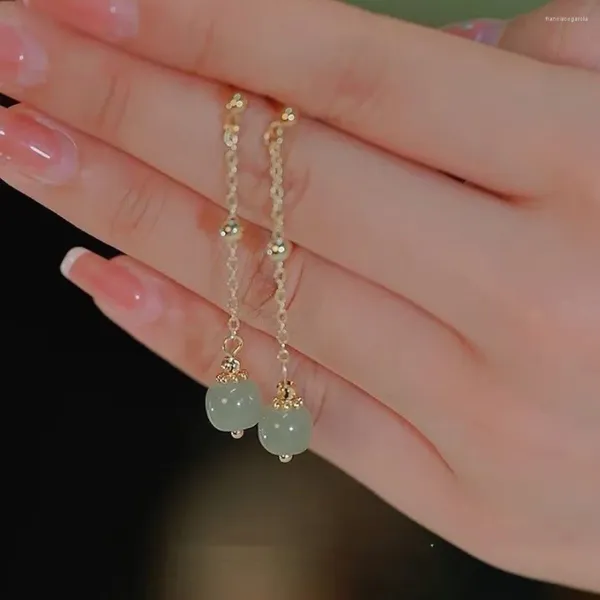 Dangle Ohrringe Panjbj 925 Sterling Silber Perle Ein Jade -Ohrring für Frauen Mädchen Geschenk Quasten Vintage ethnische Schmuck Tropfen