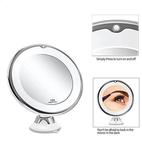 Esnek Makyaj Aynası 10x büyüteç aynaları 14 LED Işıklı Dokunmatik Ekran Mahkeme Aynası Taşınabilir Soyunma Masası Kozmetik Aynalar 240326