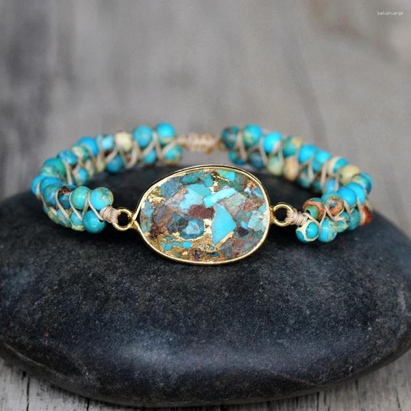 Bracelets de charme Fashion Copper Turquoise Bracelet Imperial Jasper Maded Handmade embrulhado para jóias femininas