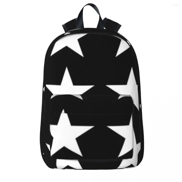 Backpack Medium White and Black Stars Casual Children School Bag Laptop Rucksack Travel Livro de grande capacidade