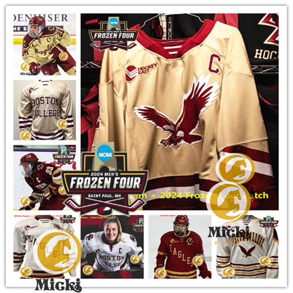 Miles Wood 2024 Frozen Four Boston College Eagles Hockey Jersey 12 Matt Boldy 4 Drew Helleson 30 Thatcher Demko Custom Stitched Boston College Jerseys