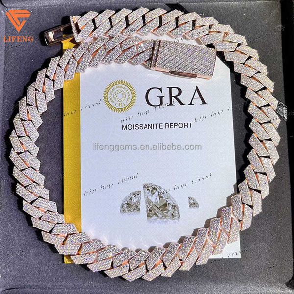 Роскошные дизайнерские украшения VVS Moissanite Iced Out Cuban Link Chain 925 Sliver Rose Gold.