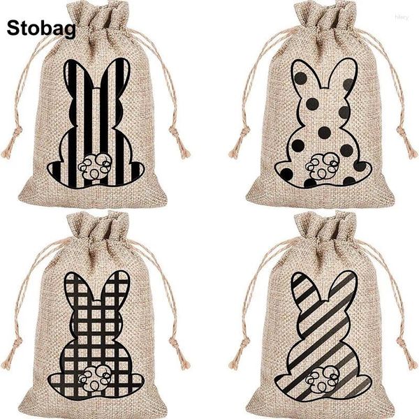 Hediye Sargısı Stobag 5pcs Mutlu Paskalya Keten Çizme Küçük Çantalar Paket Cep Çocukları Şeker Ambalajı Yeniden Kullanılabilir Torbalar Dekorasyon