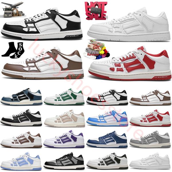 Sapatos casuais designer ossos de luxo homens homens tênis de couro branco preto azul vermelho marrom verde rosa laca de renda superior de pinça de primavera sapatos de tênis na moda