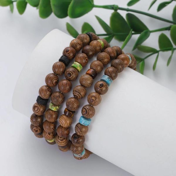 Strang Design Holzperlen Armband für Männer natürliche Mini Tiger Auge Lava Stein Yoga Armbänder Ehepaar Pulsera Armband Schmuck Geschenk